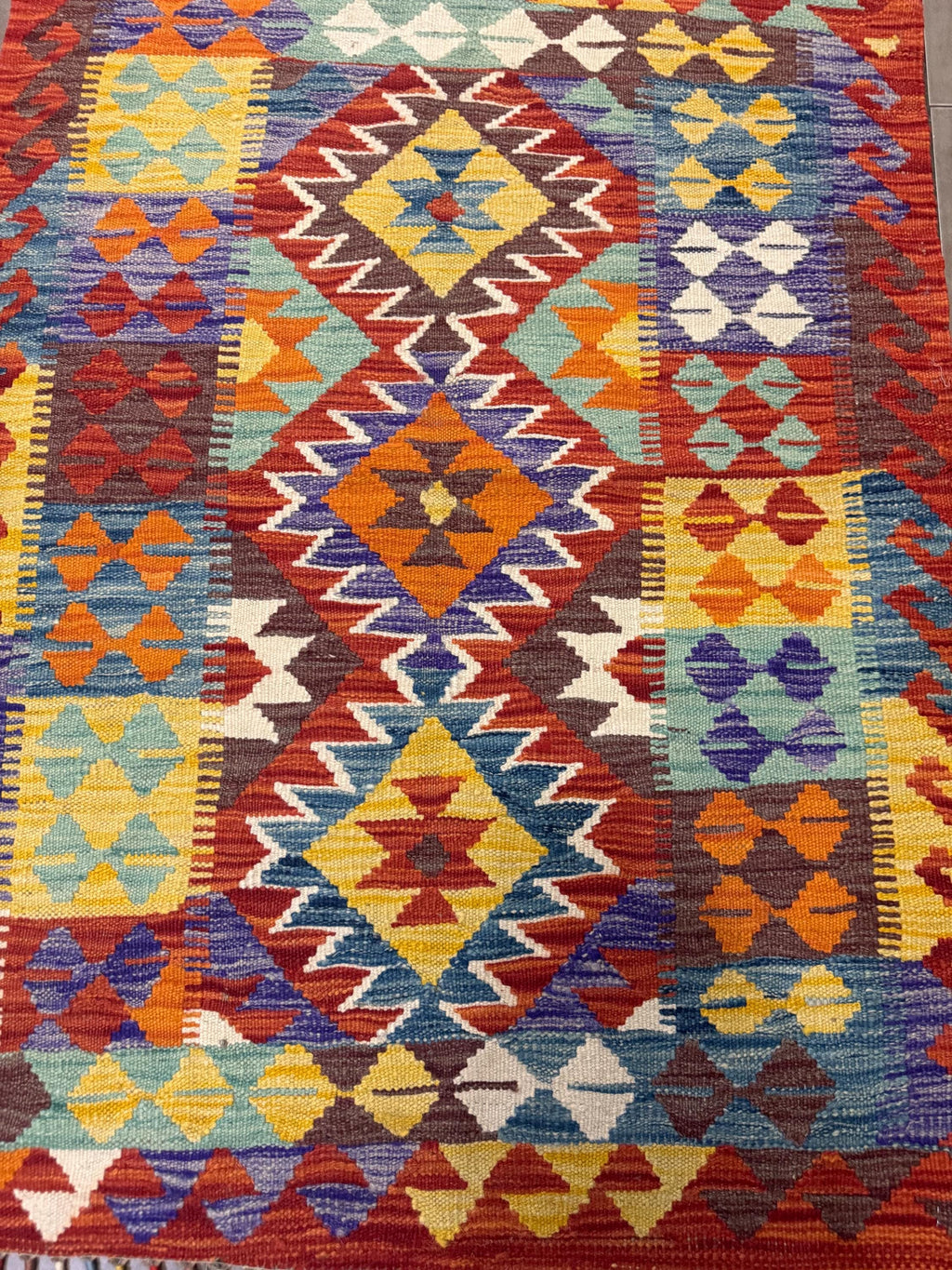 Handwoven Wool Kilim Rug – 110x83cm, Bohemian Afghan Tribal Decor