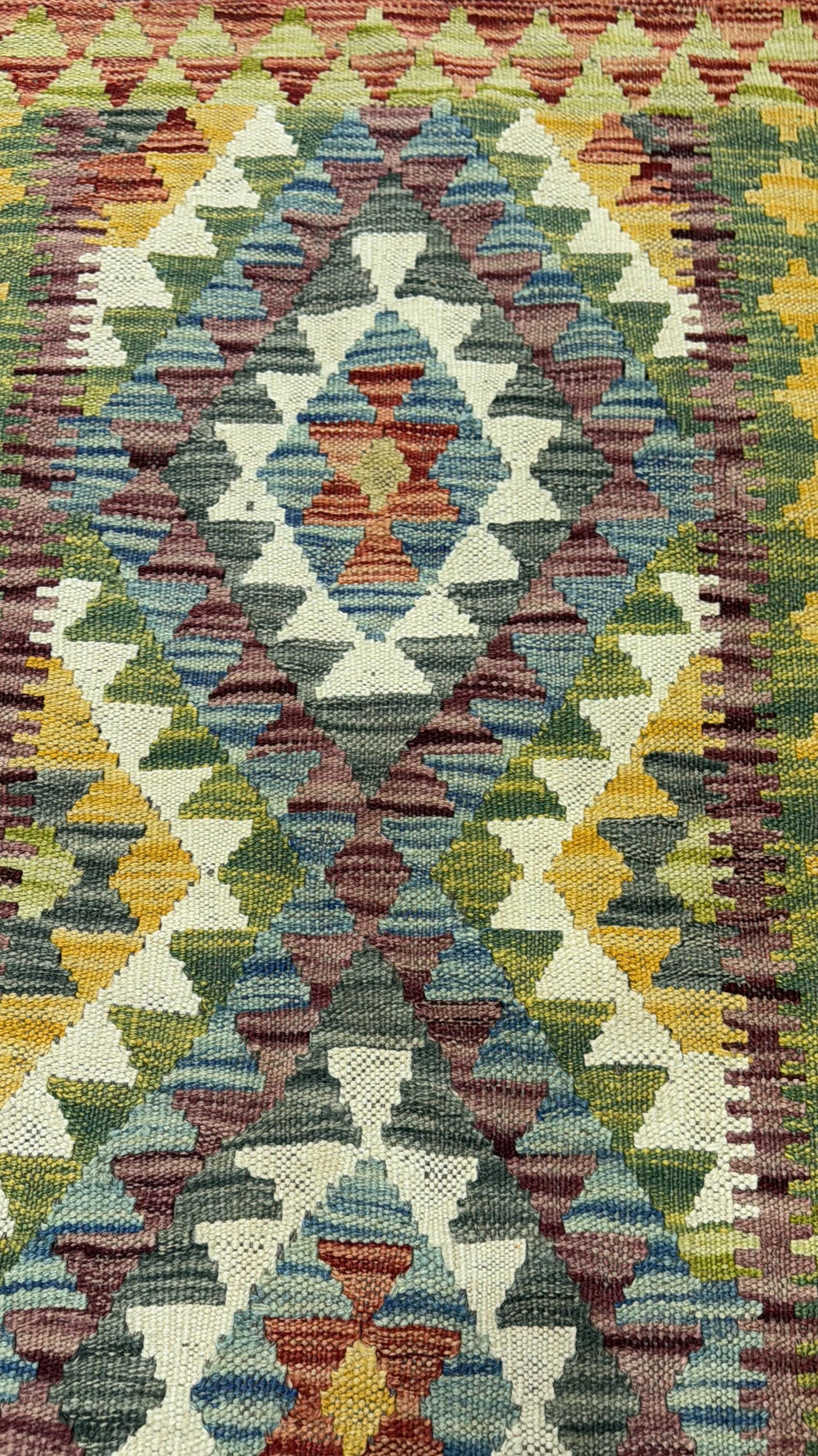 Handwoven Wool Kilim Rug – Colorful Geometric Afghan Décor, 121x84cm