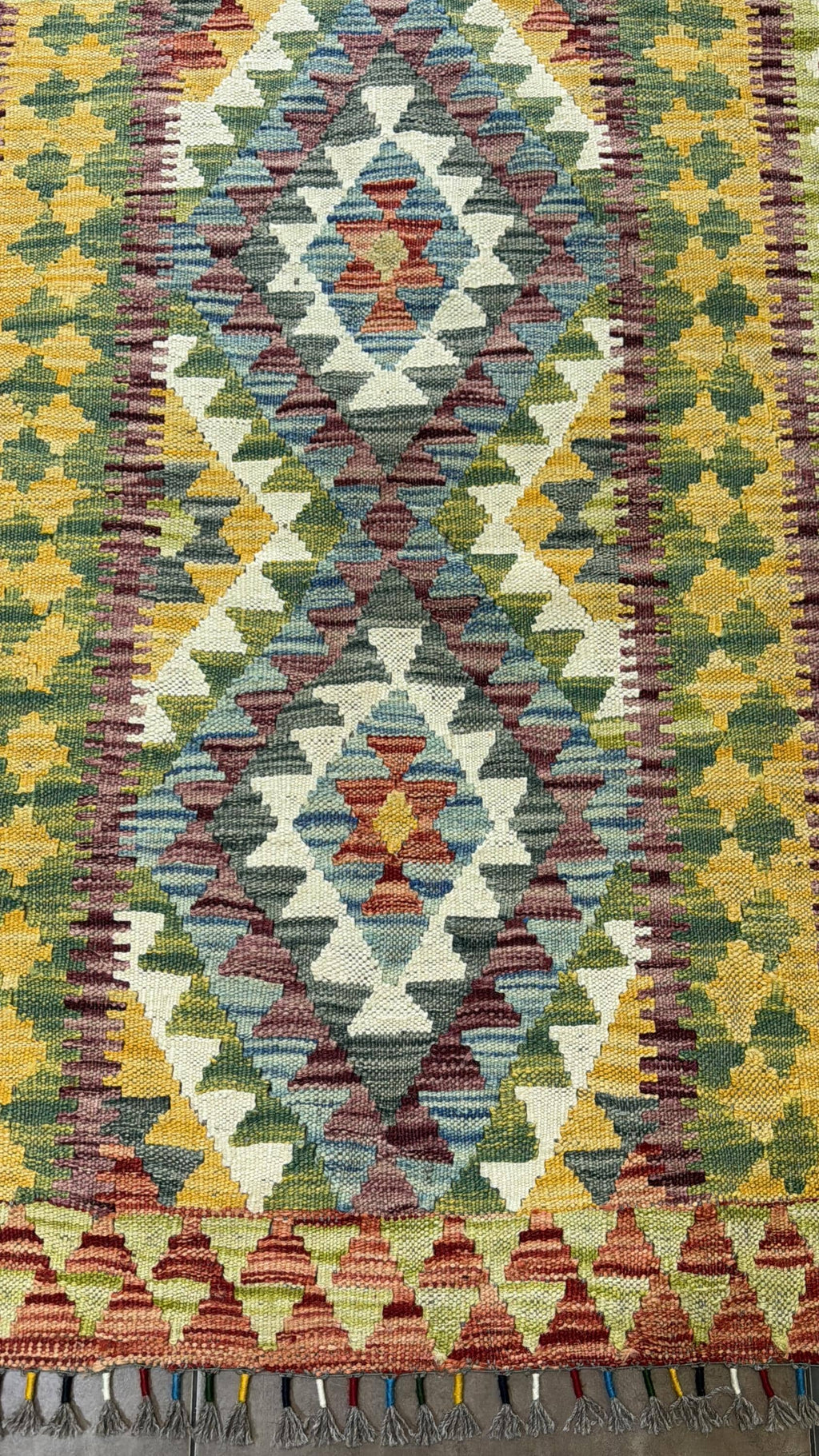 Handwoven Wool Kilim Rug – Colorful Geometric Afghan Décor, 121x84cm
