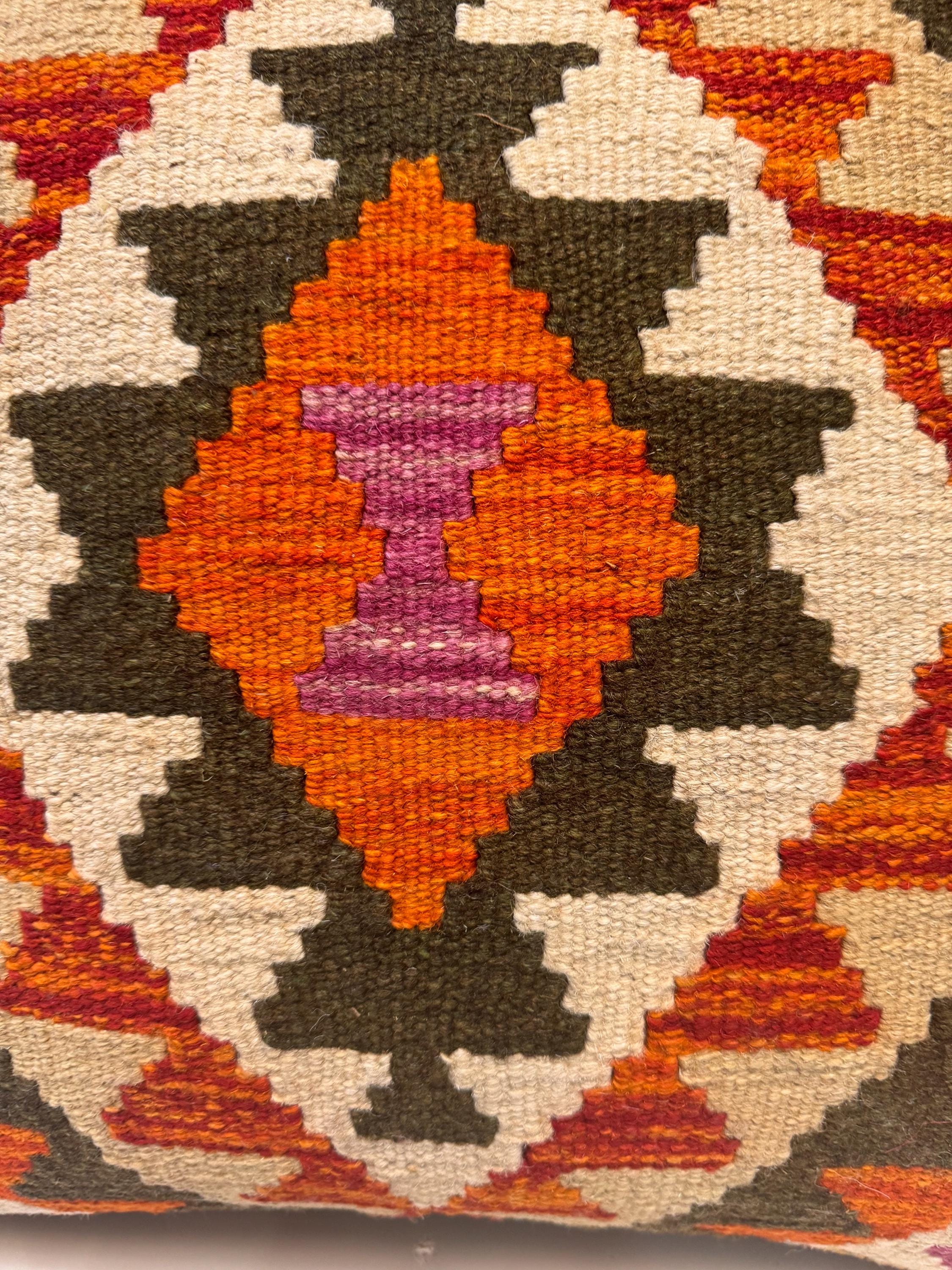 Handwoven Afghan Kilim Pillow Cover, Vintage Wool Cushion (50x50 cm)