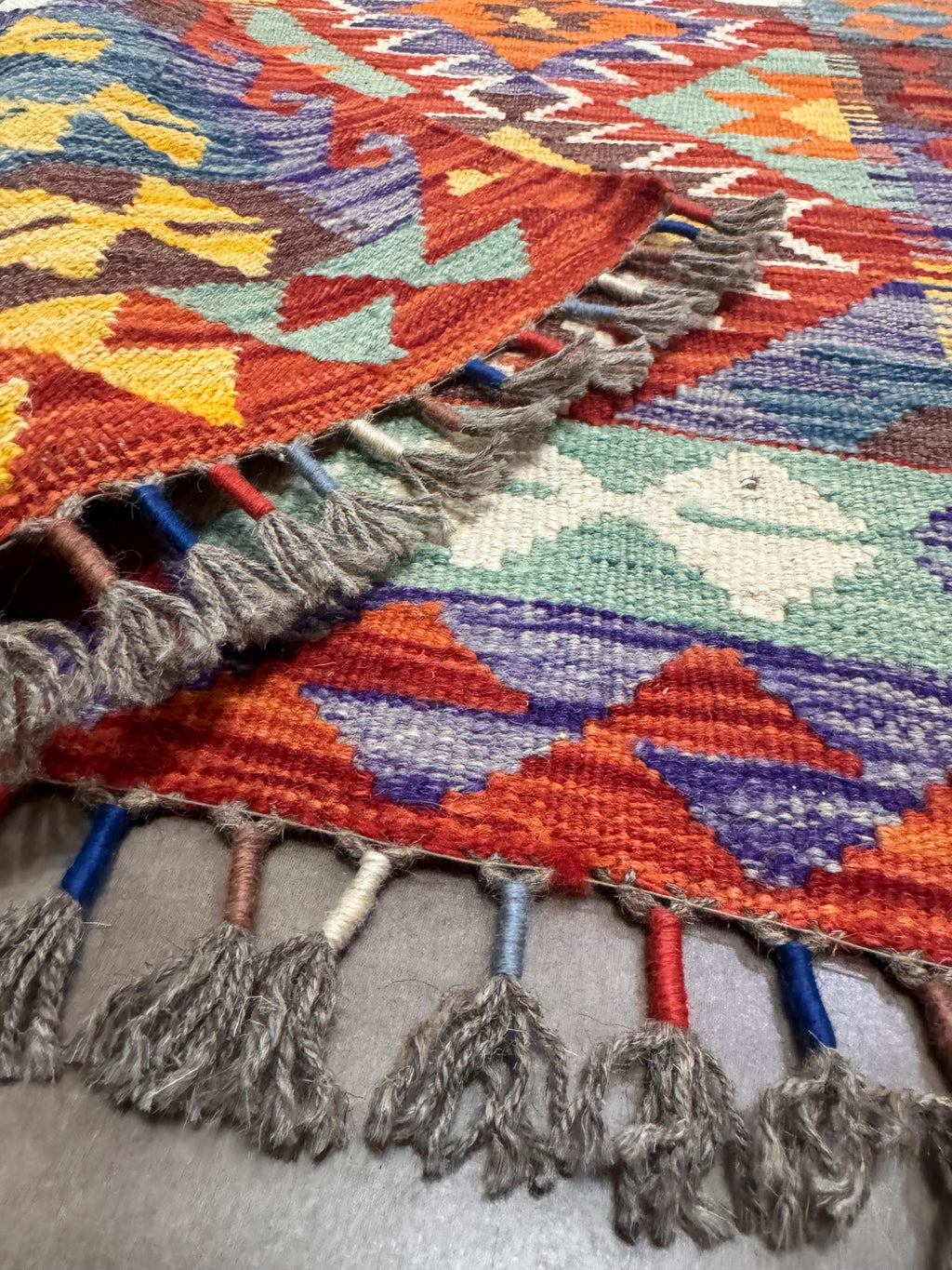 Handwoven Wool Kilim Rug – 110x83cm, Bohemian Afghan Tribal Decor