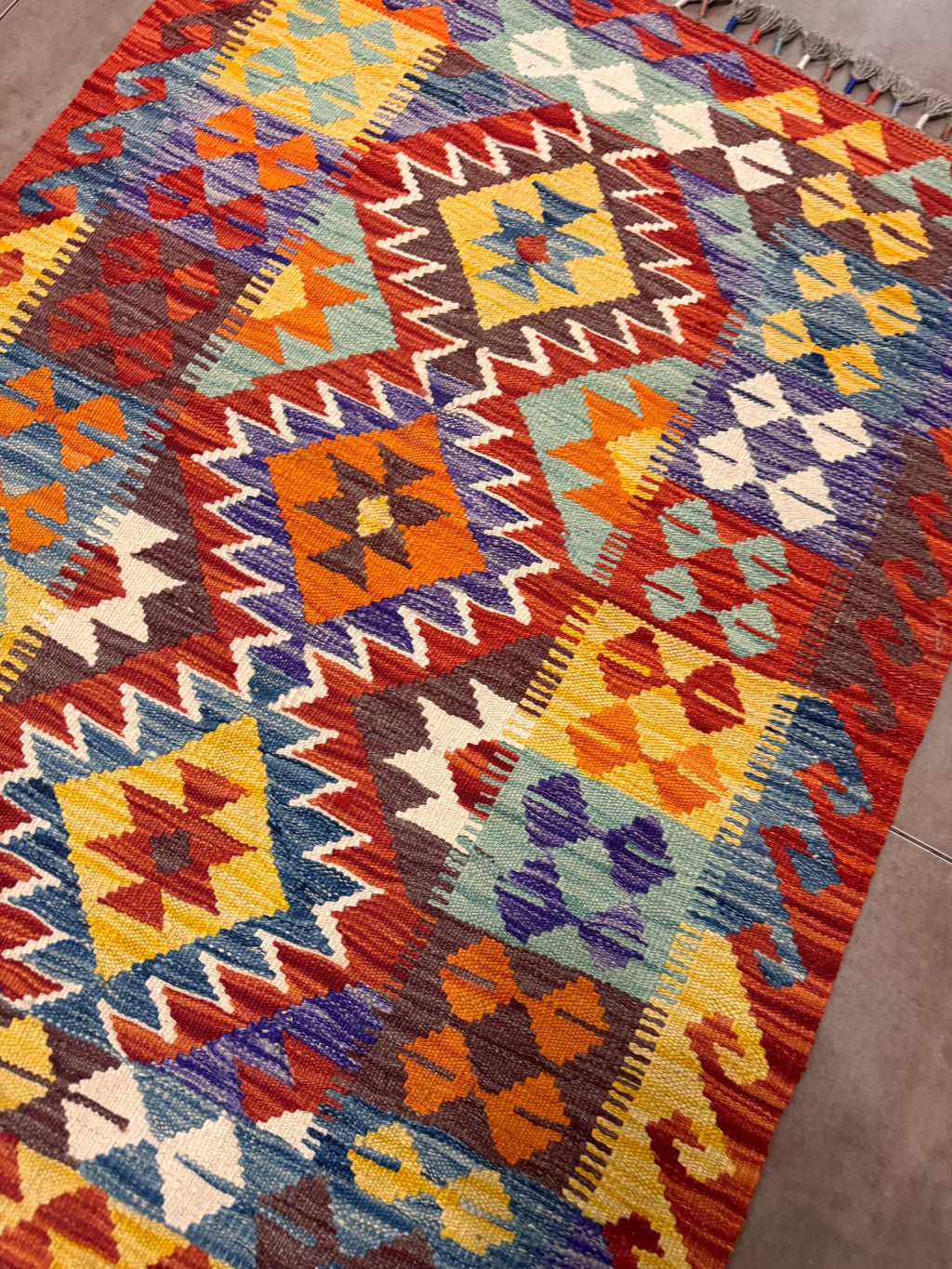 Handwoven Wool Kilim Rug – 110x83cm, Bohemian Afghan Tribal Decor