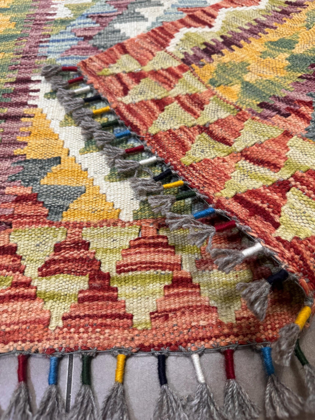 Handwoven Wool Kilim Rug – Colorful Geometric Afghan Décor, 121x84cm