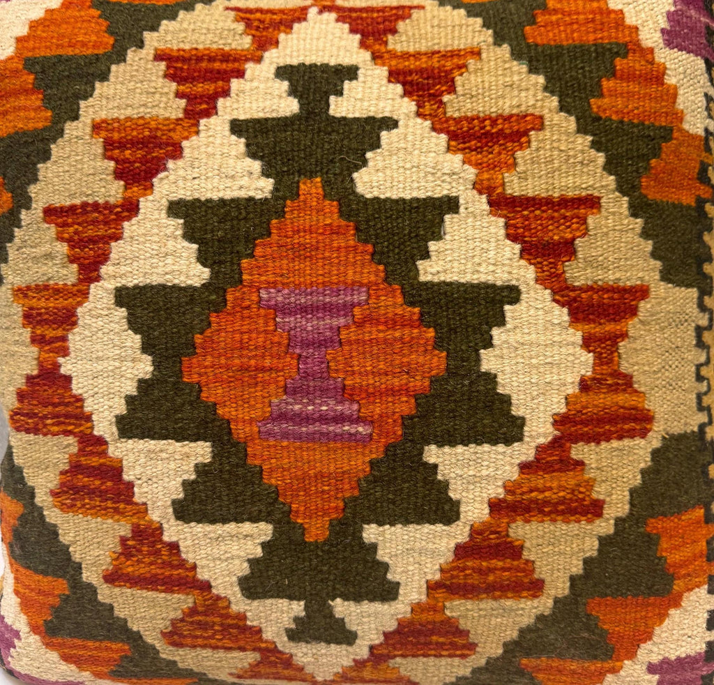 Handwoven Afghan Kilim Pillow Cover, Vintage Wool Cushion (50x50 cm)