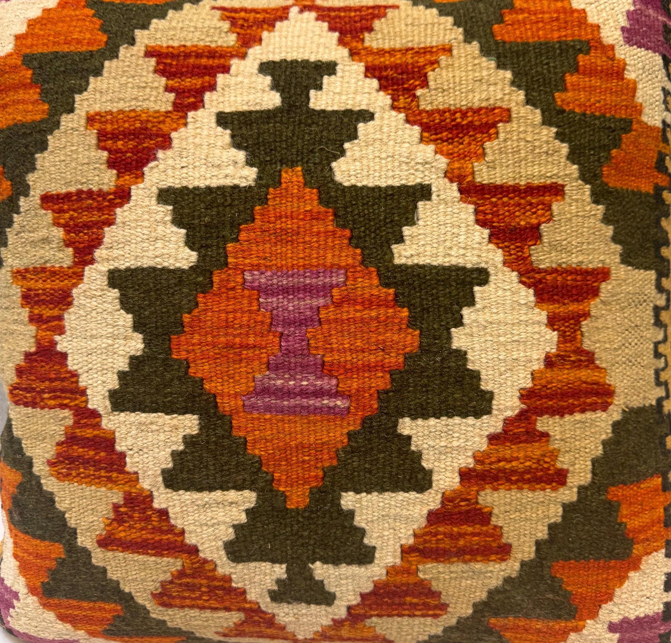 Handwoven Afghan Kilim Pillow Cover, Vintage Wool Cushion (50x50 cm)