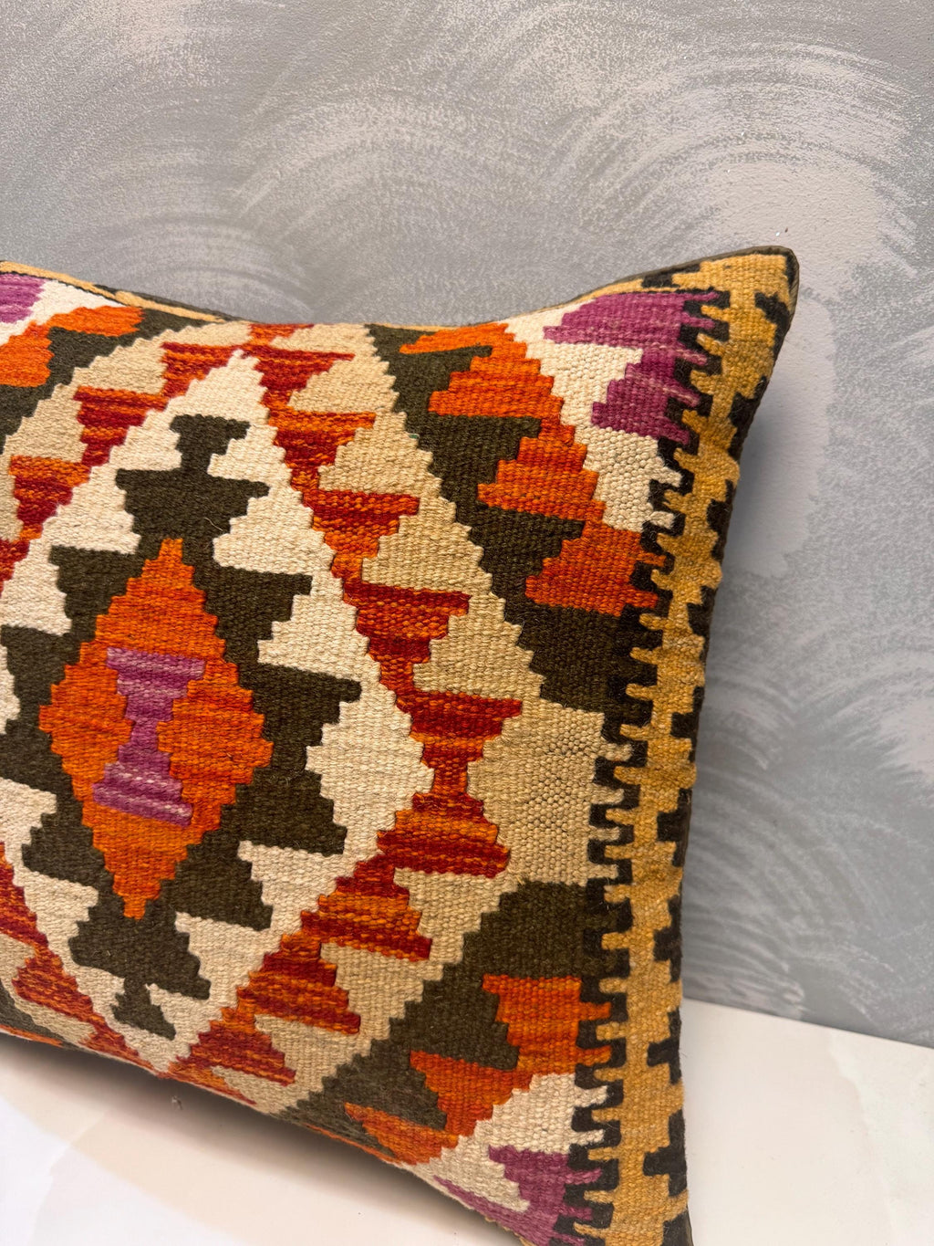 Handwoven Afghan Kilim Pillow Cover, Vintage Wool Cushion (50x50 cm)
