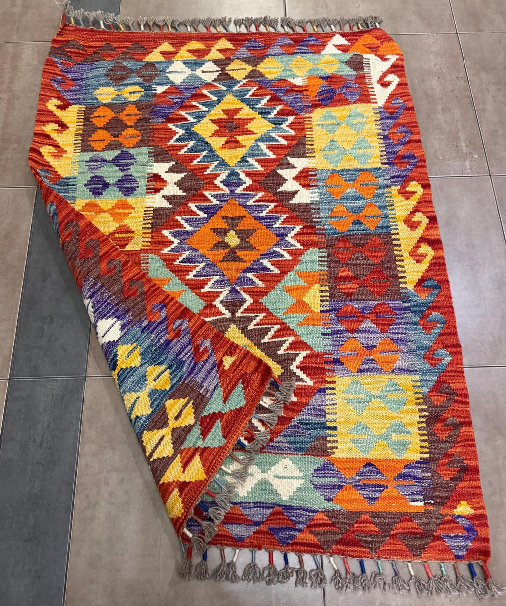 Handwoven Wool Kilim Rug – 110x83cm, Bohemian Afghan Tribal Decor