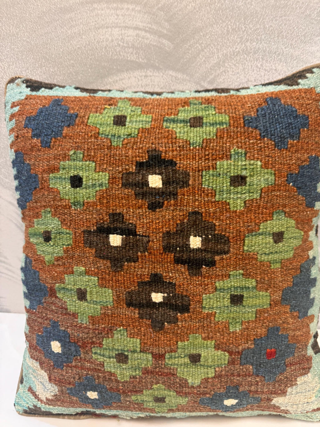 Handwoven Afghan Kilim Pillow Cover, Vintage Wool Cushion (40 X 40 cm)